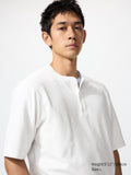 Dry Waffle Henley Neck T-Shirt - WHITE