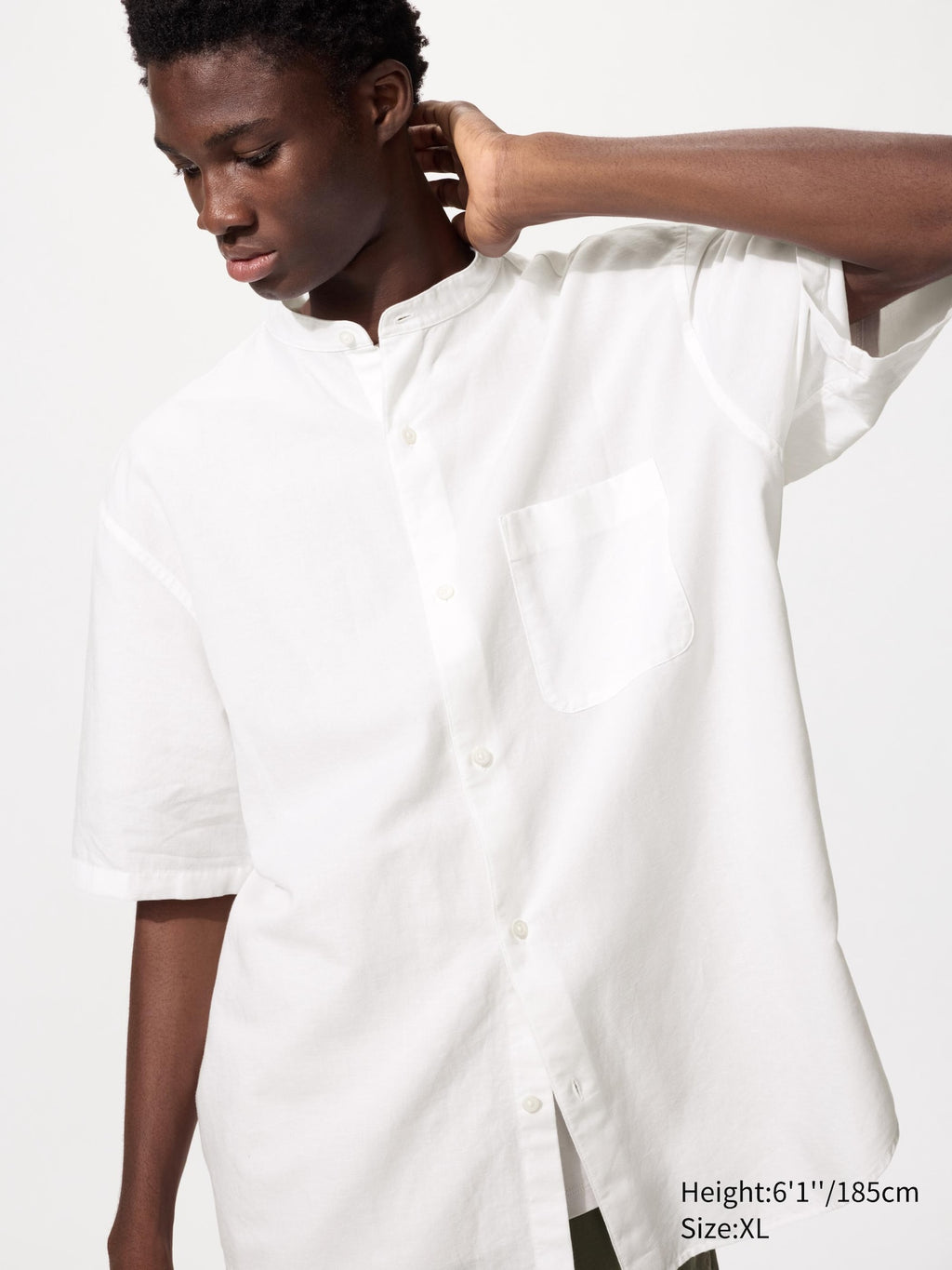 Cotton Linen Stand Collar Shirt - WHITE