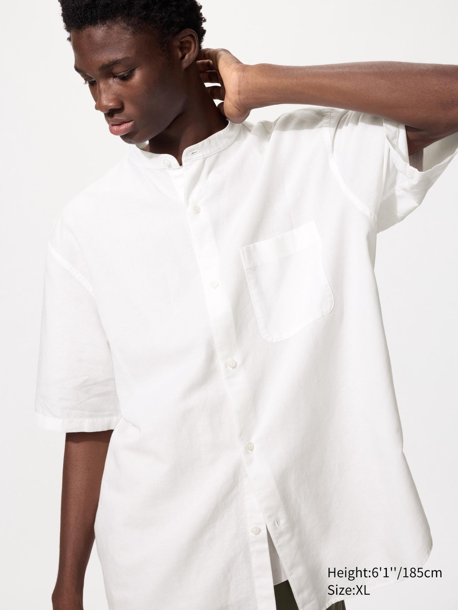 Cotton Linen Stand Collar Shirt - WHITE