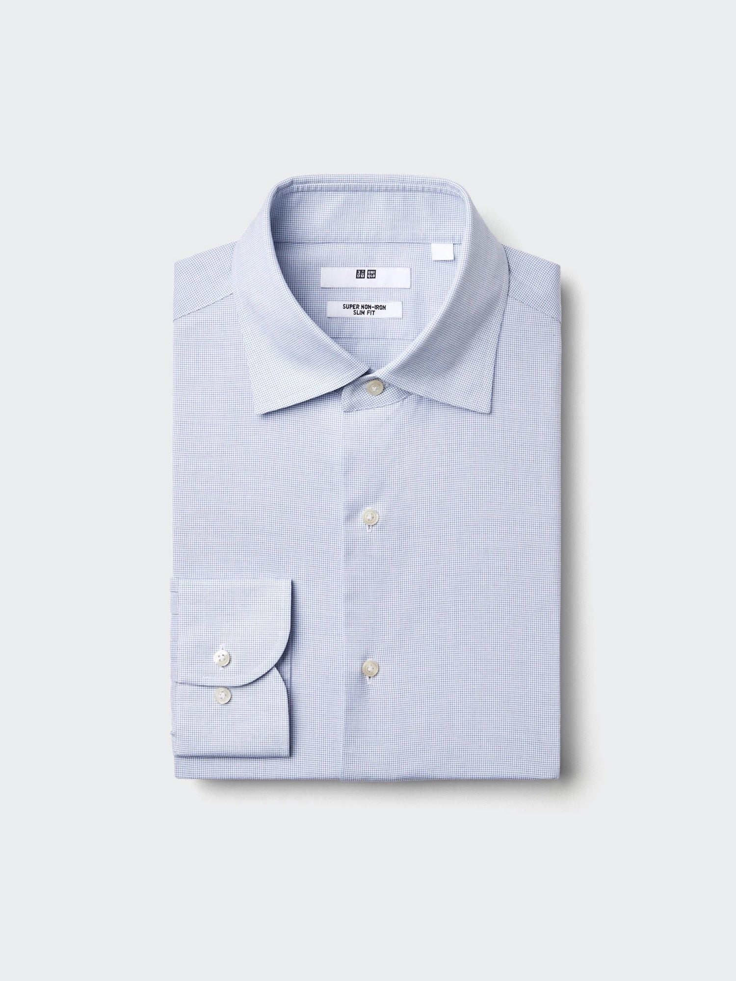 Super Non Iron Slim Fit Shirt Long Sleeve Checked (Spread) - BLUE
