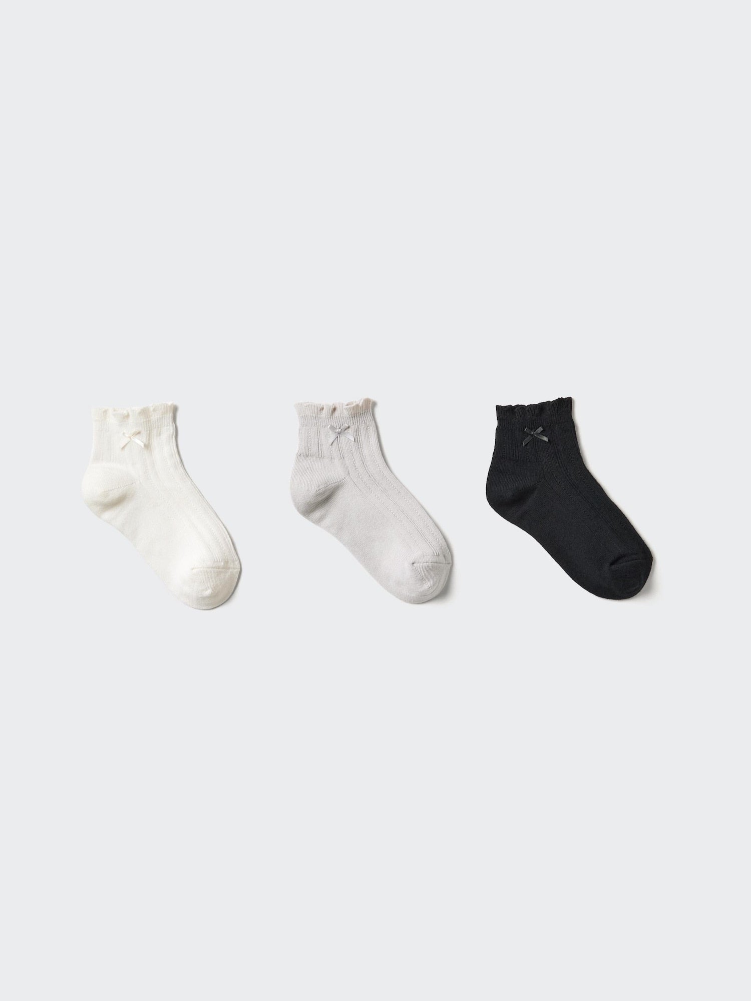 GIRLS Short Socks 3 Pairs Ribbon - LIGHT GRAY
