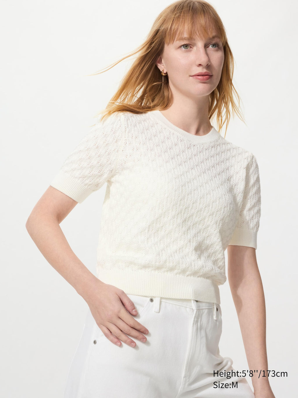 Pointelle Crew Neck Sweater - OFF WHITE