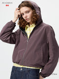 Windproof Short Parka - WINE