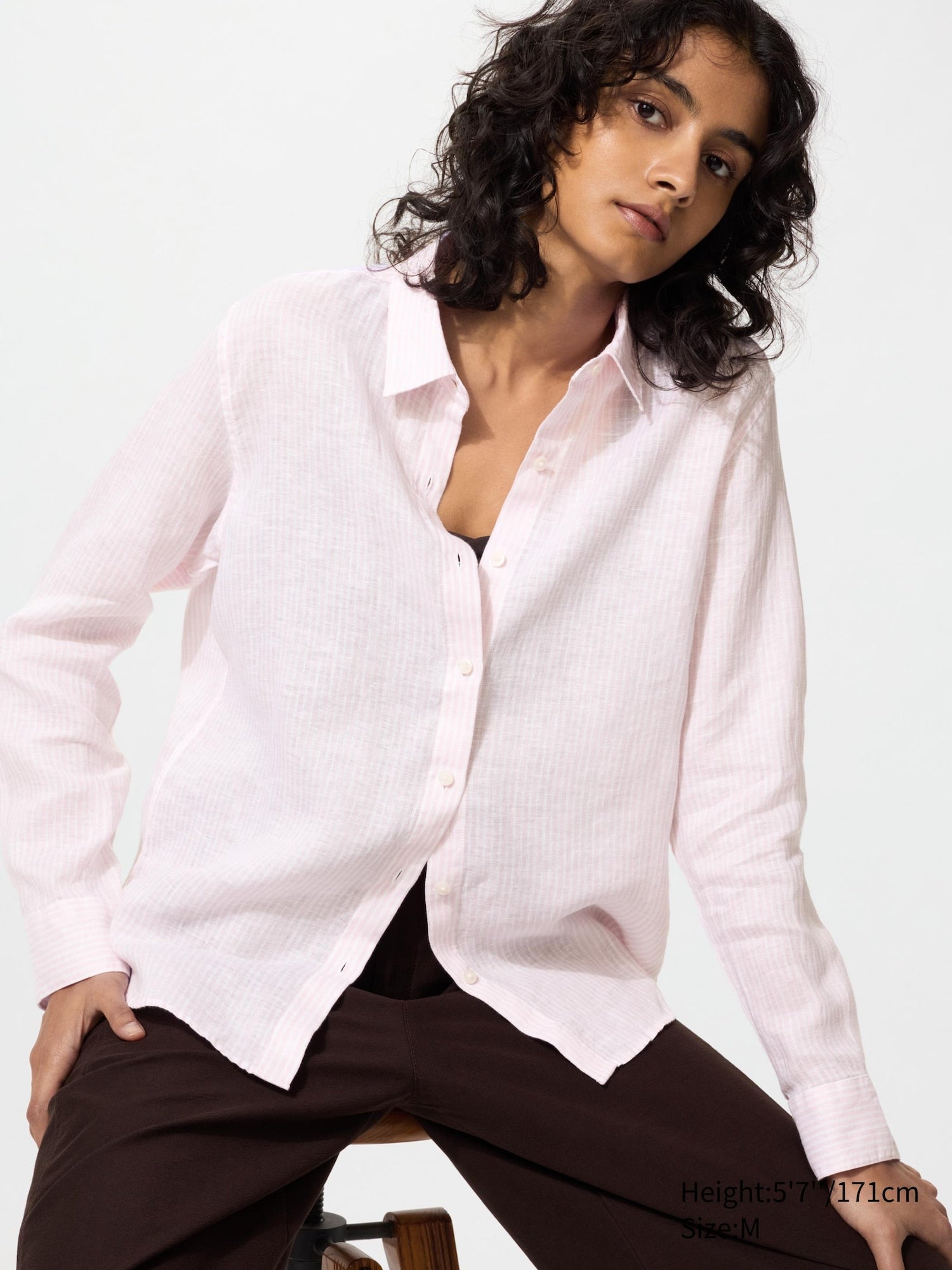 Premium Linen Shirt Long Sleeve Striped - PINK