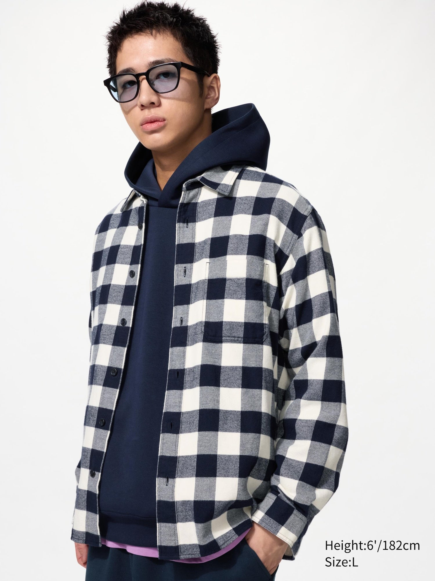 Flannel Regular Collar Long Sleeve Checked Shirt - OFF WHITE