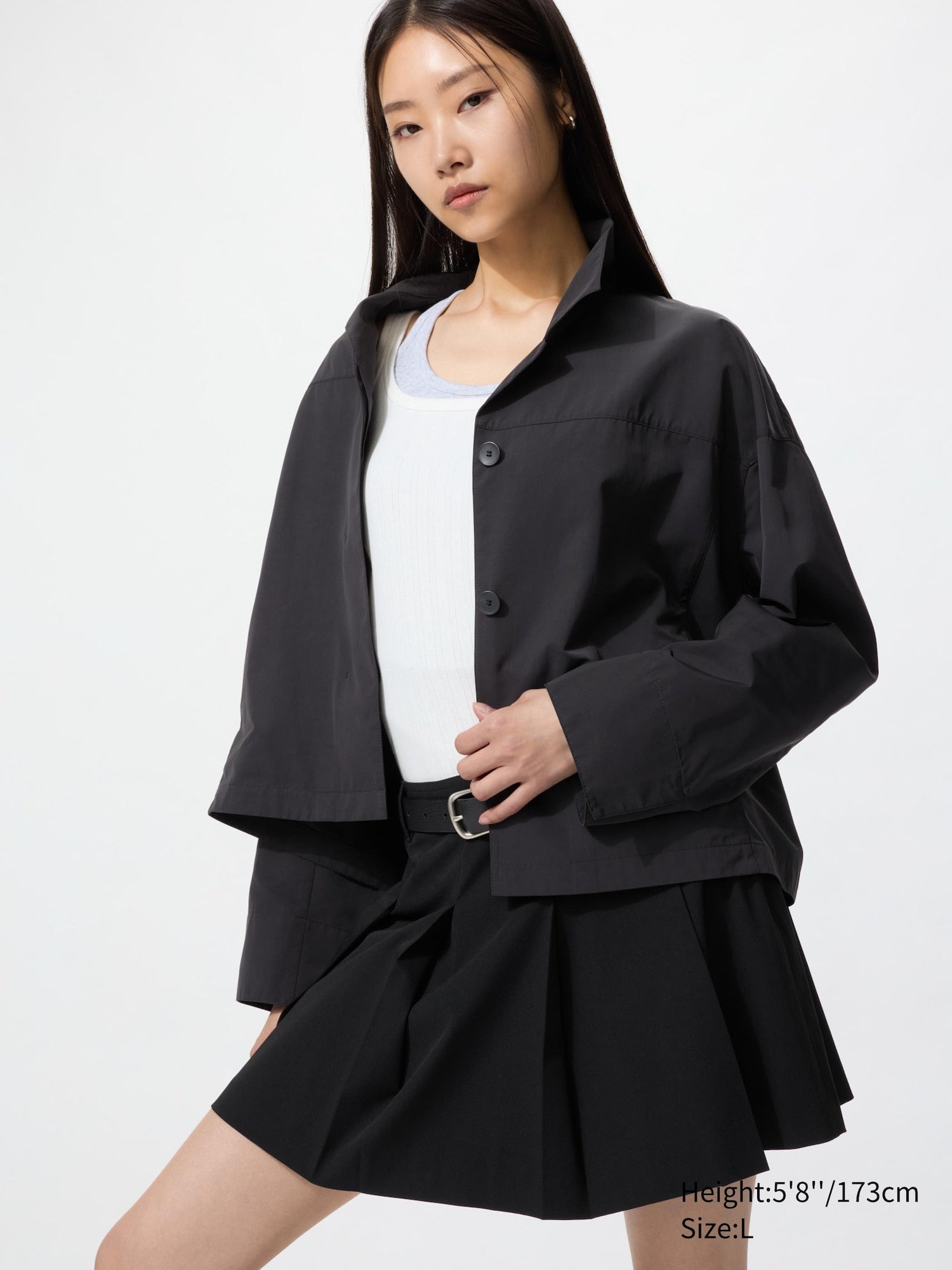 Open Collar Short Jacket - BLACK