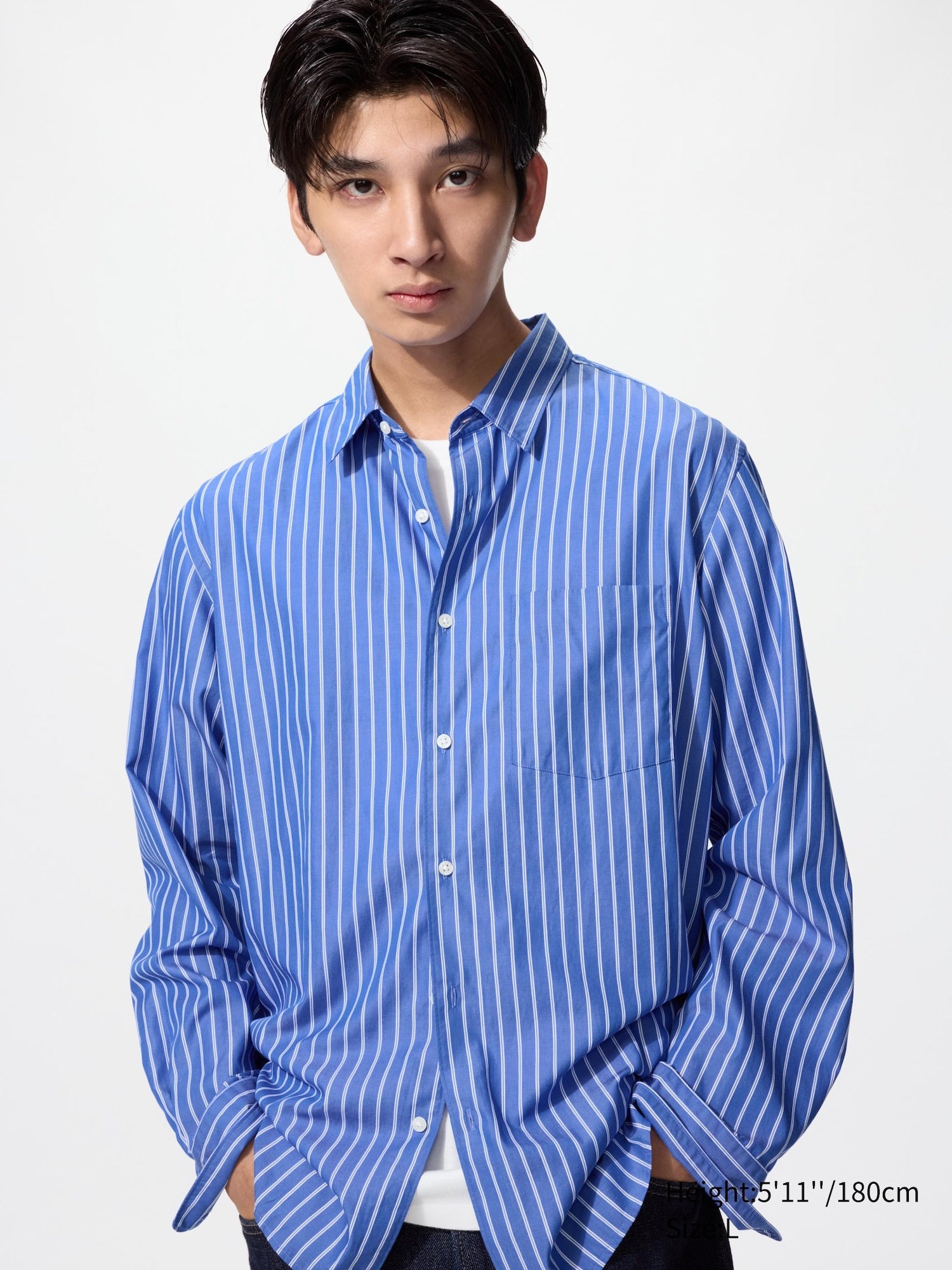 Broadcloth Shirt Long Sleeve Striped - BLUE