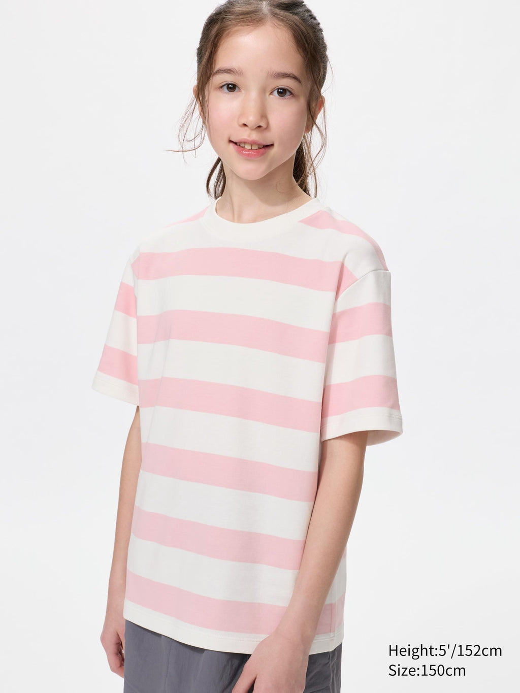 KIDS AIRism Cotton Striped Crew Neck T-Shirt - PINK