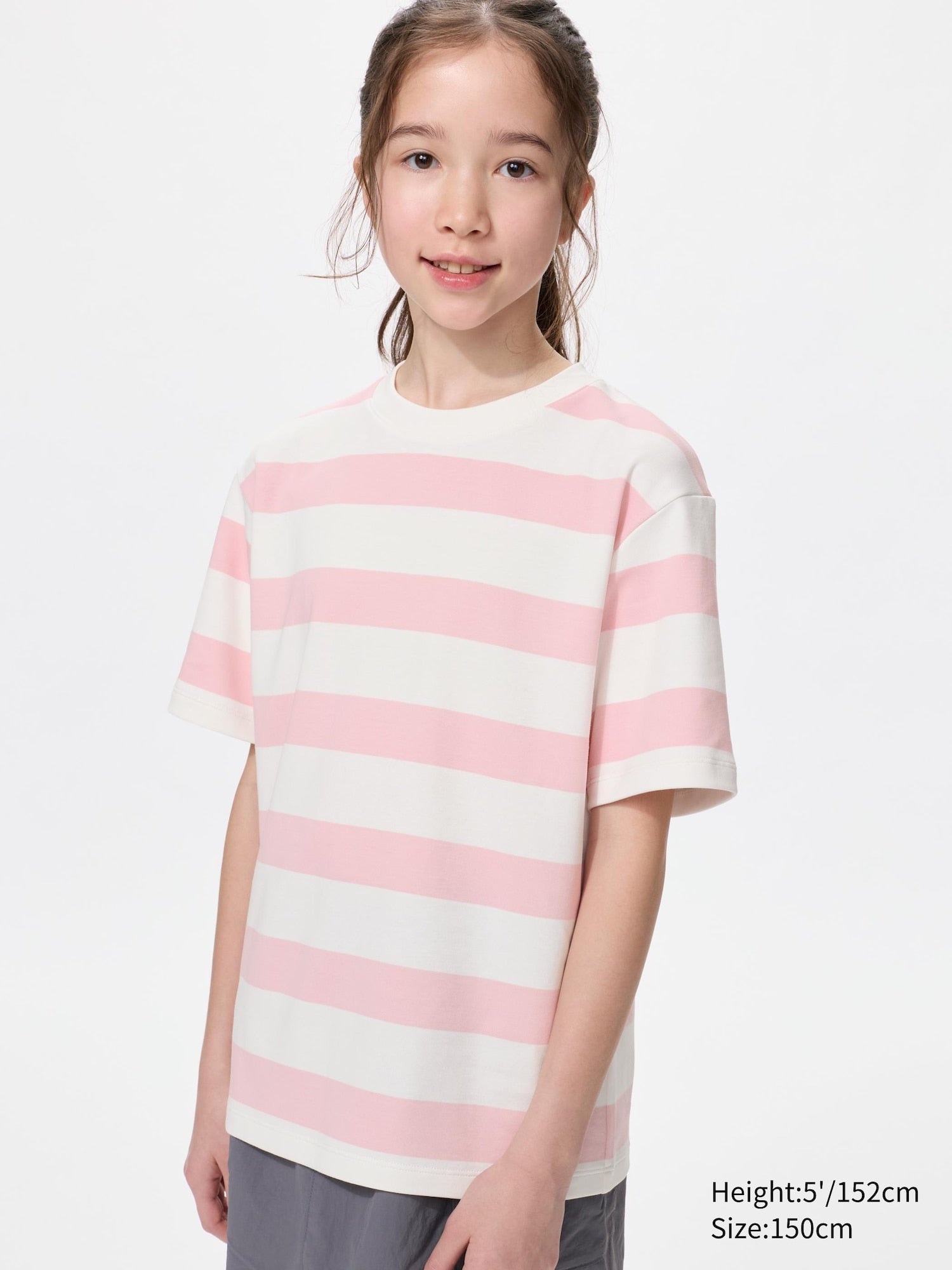 KIDS AIRism Cotton Striped Crew Neck T-Shirt - PINK
