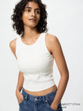 Ribbed Cropped Bra Top - WHITE