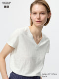 Linen V Neck T - YELLOW