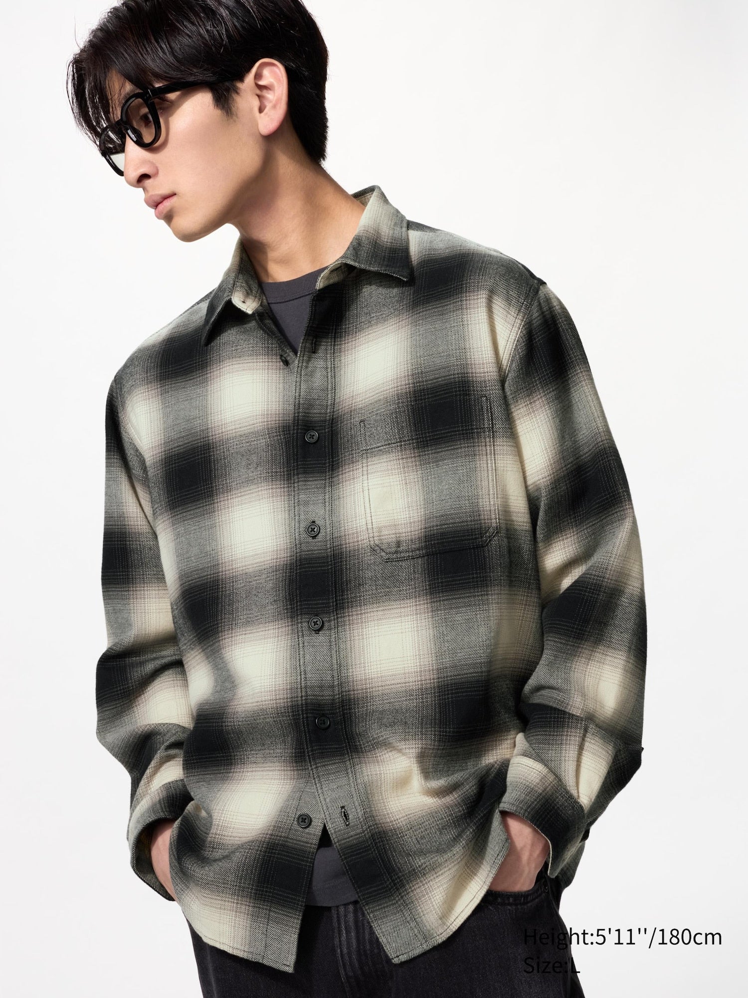 Flannel Checked Shirt Long Sleeve - OFF WHITE
