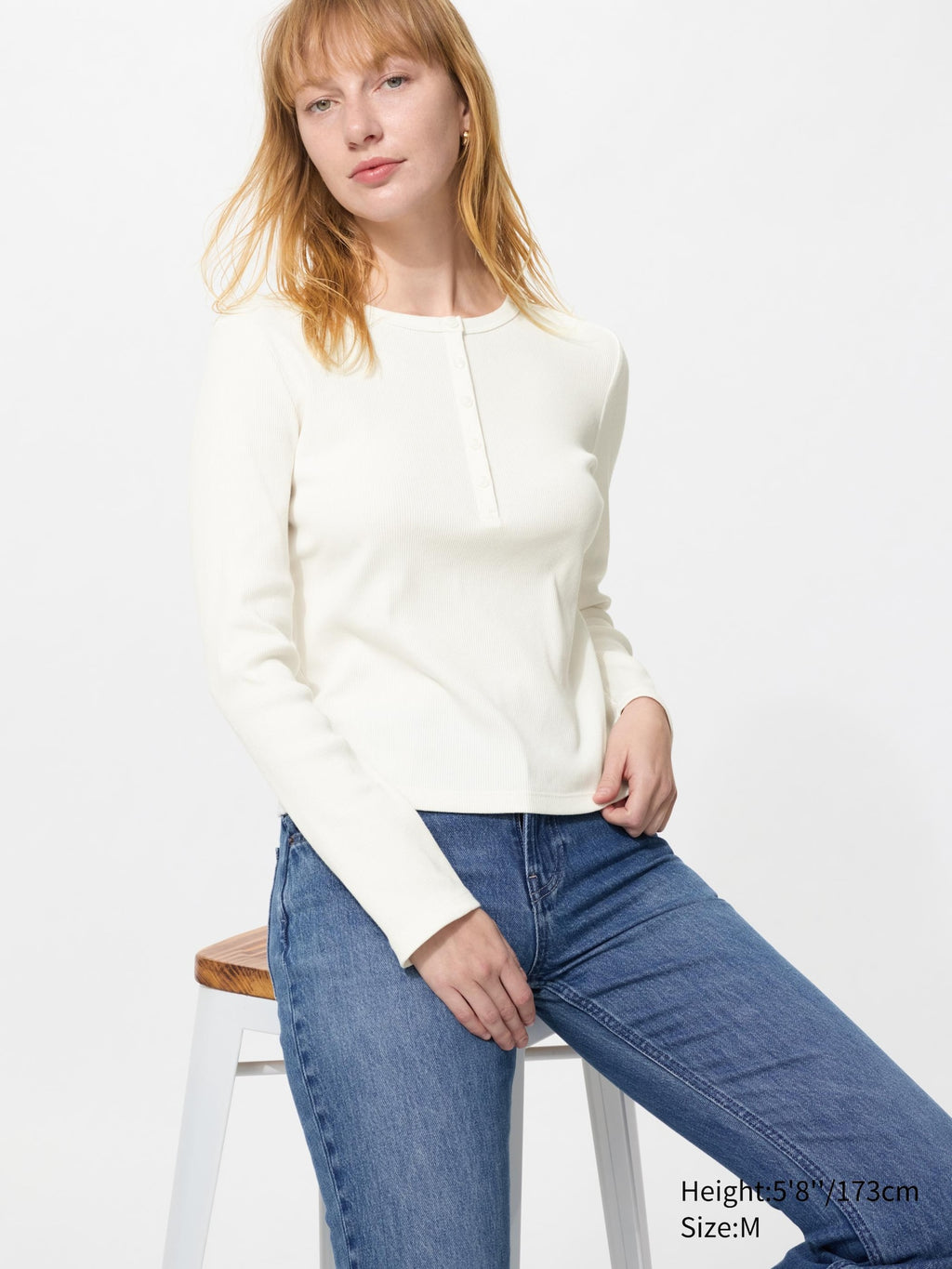 Ribbed Henley Neck T Long Sleeve - OFF WHITE