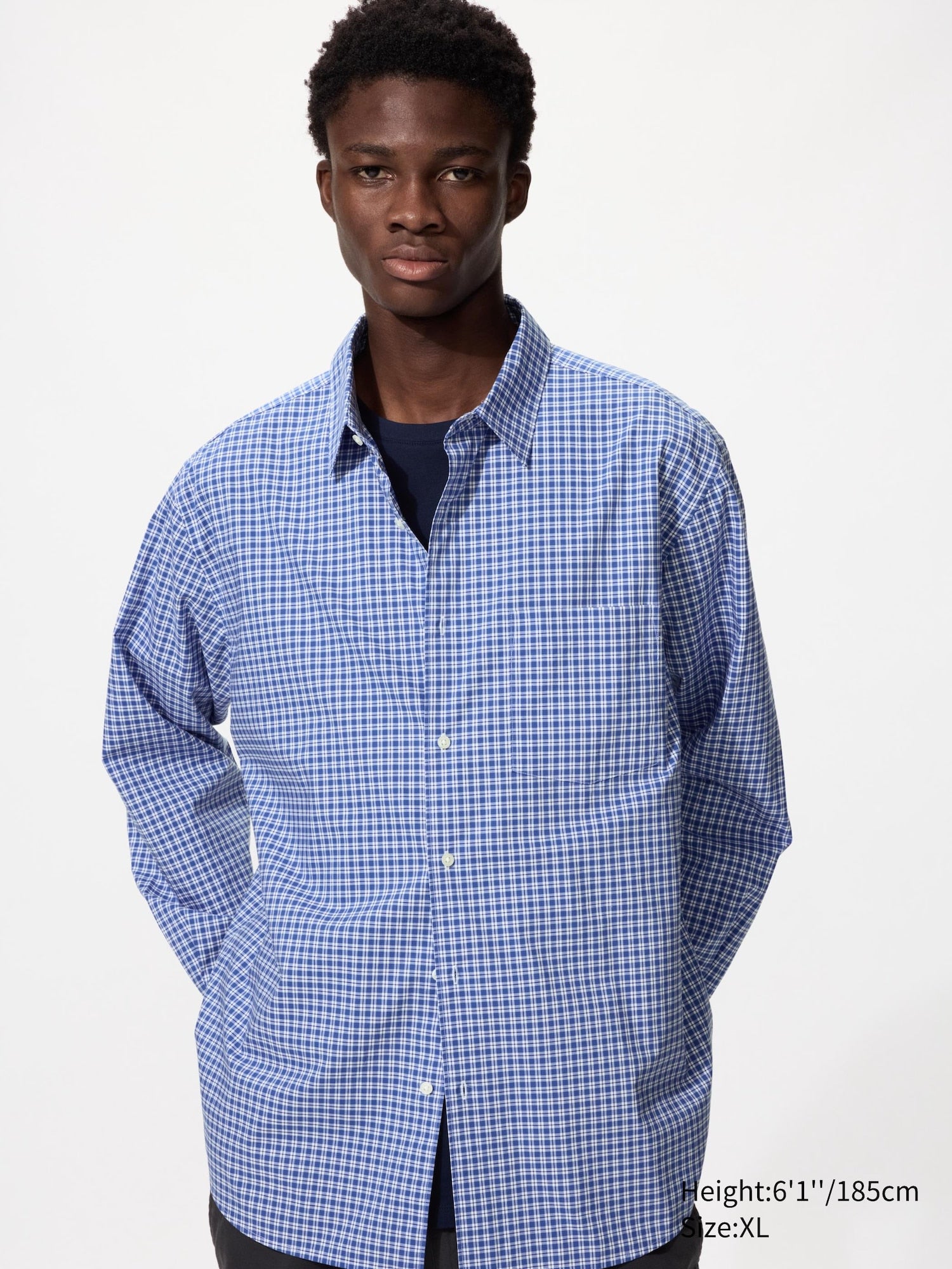 Broadcloth Shirt Long Sleeve Check - BLUE