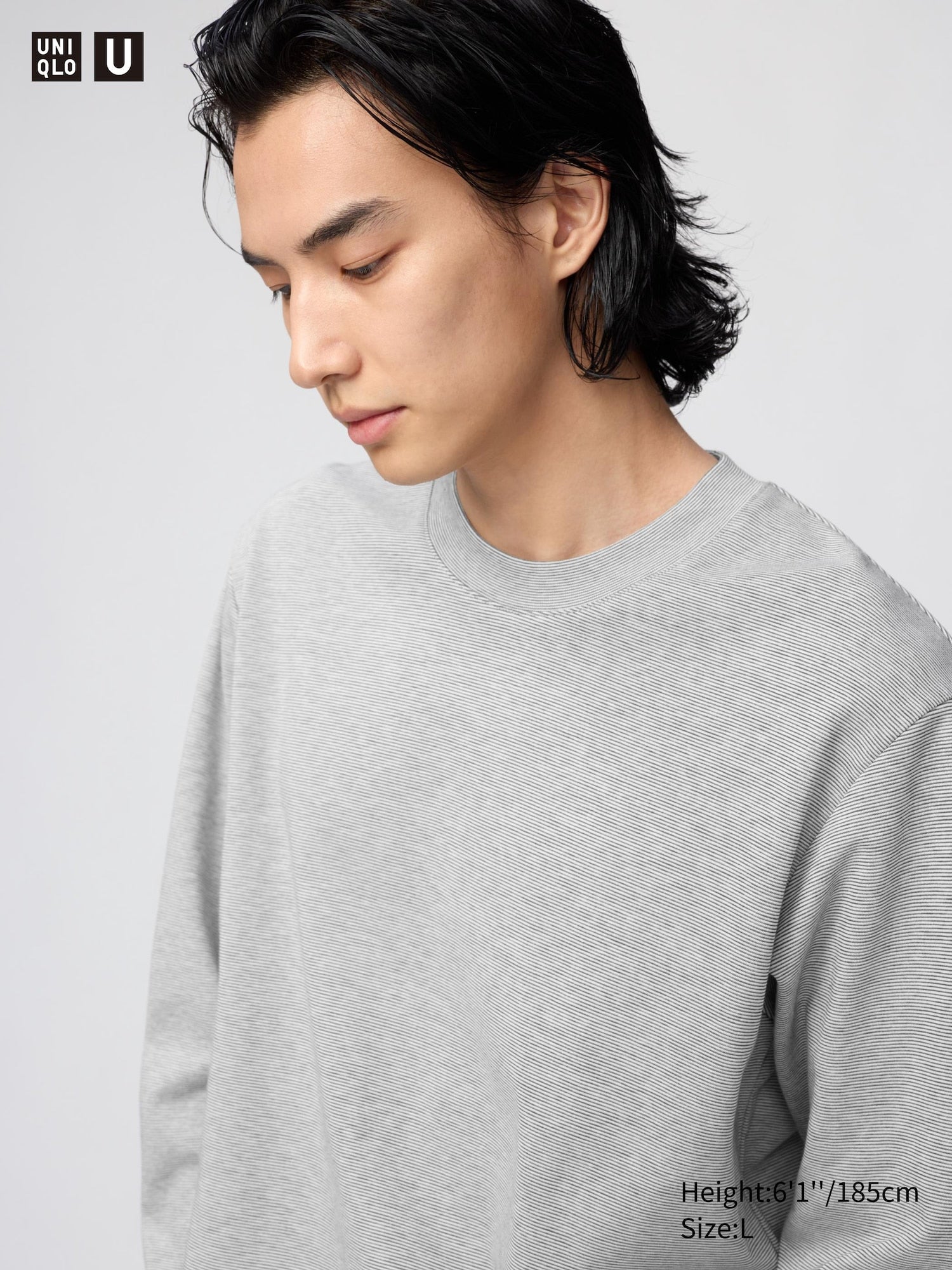 AIRism Cotton Striped T-Shirt Long Sleeve - WHITE