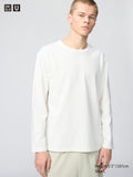 Washed Cotton Crew Neck T-Shirt Long Sleeve - WHITE