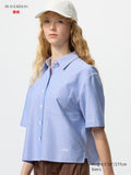Oxford Boxy Shirt Short Sleeve Striped - BLUE