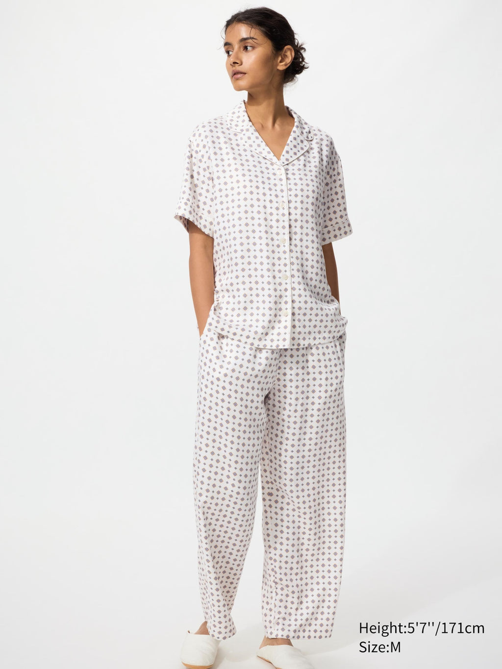 Satin Pajamas Short Sleeve Print - OFF WHITE