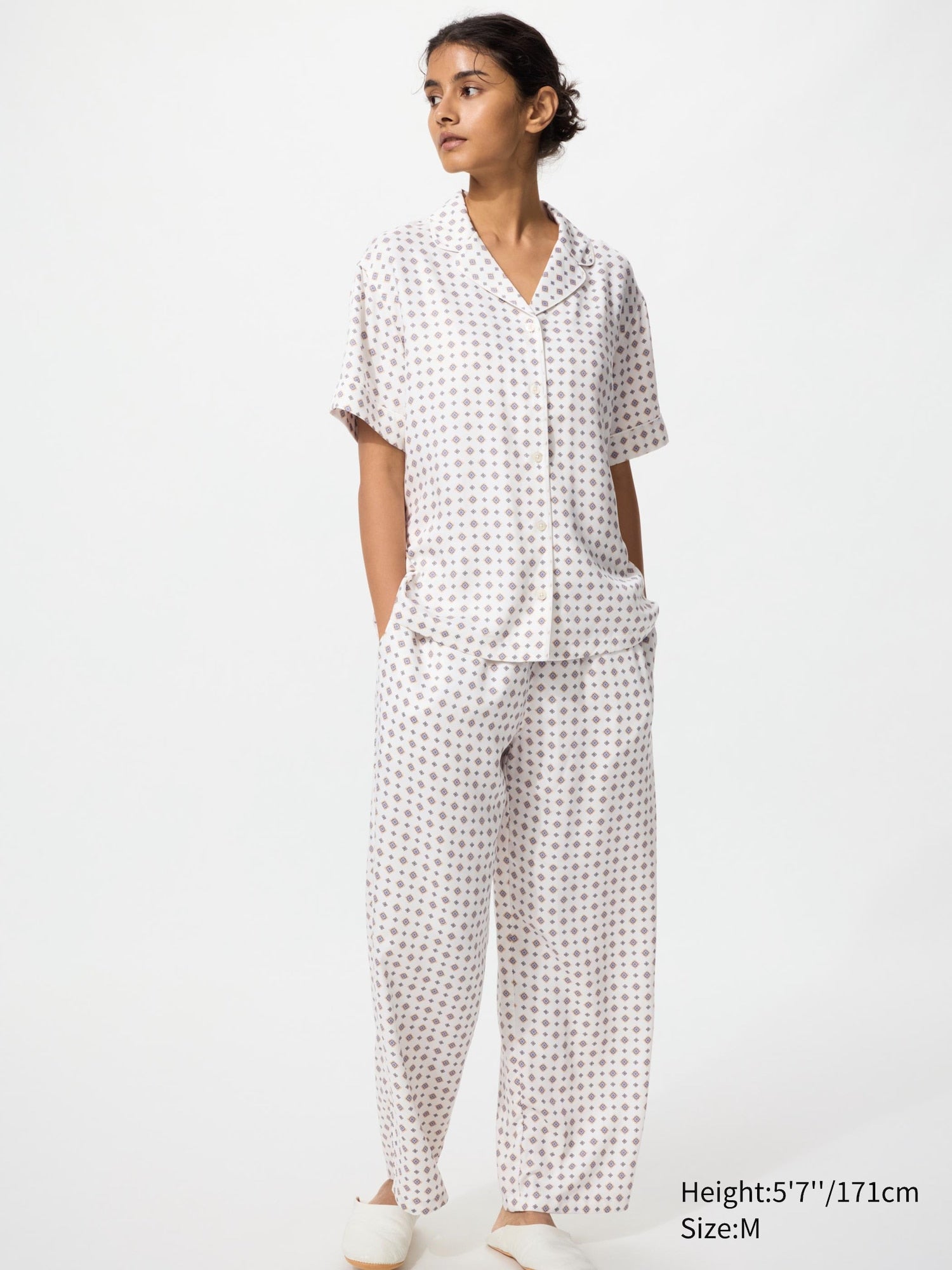 Satin Pajamas Short Sleeve Print - OFF WHITE