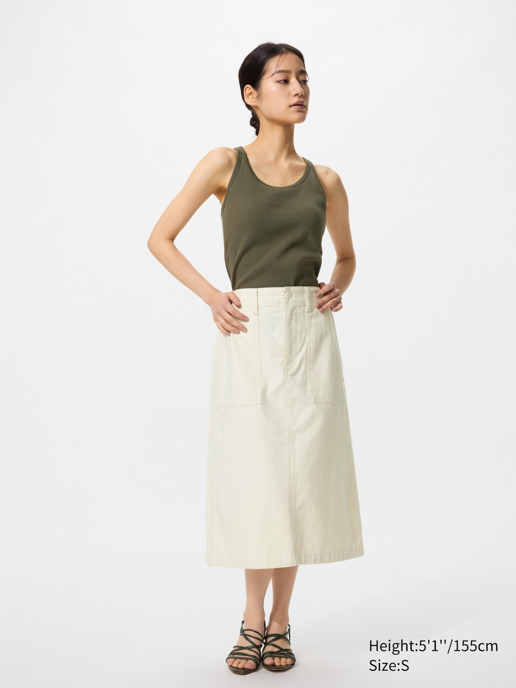 Cotton Midi Skirt - GREEN