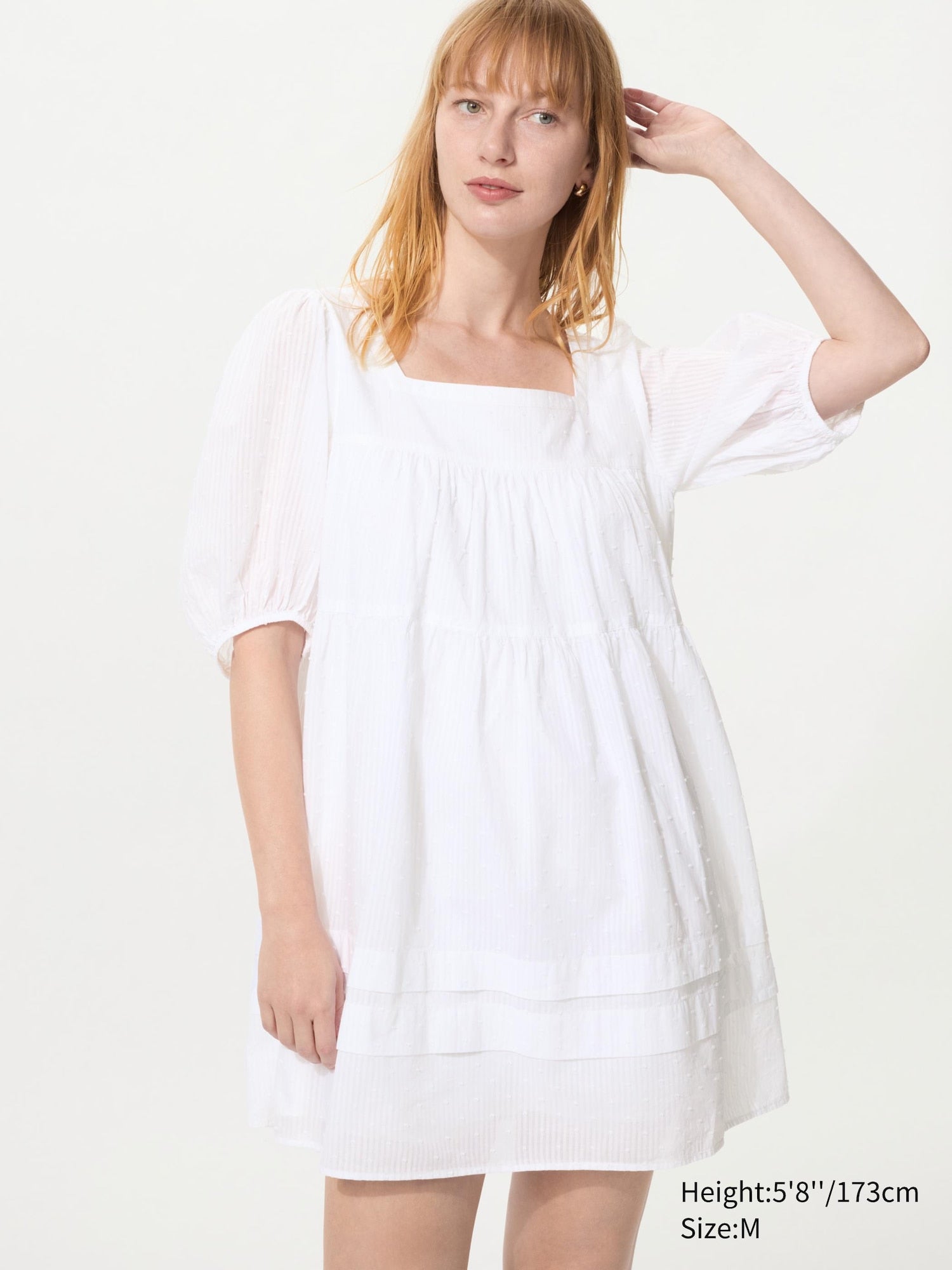 Cotton Dobby Mini Dress - WHITE
