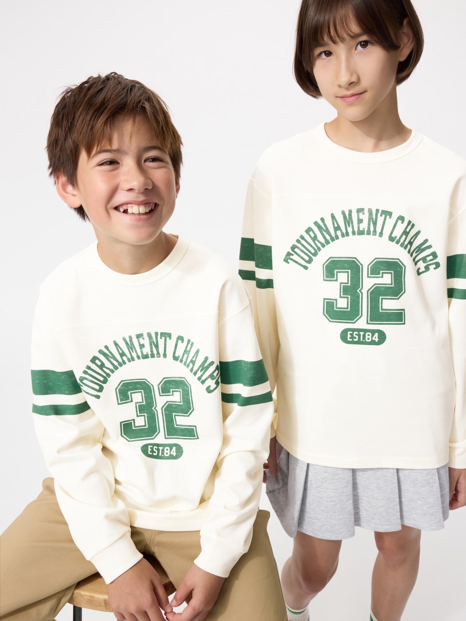 KIDS AIRism Cotton Crew Neck T-Shirt Long Sleeve - OFF WHITE