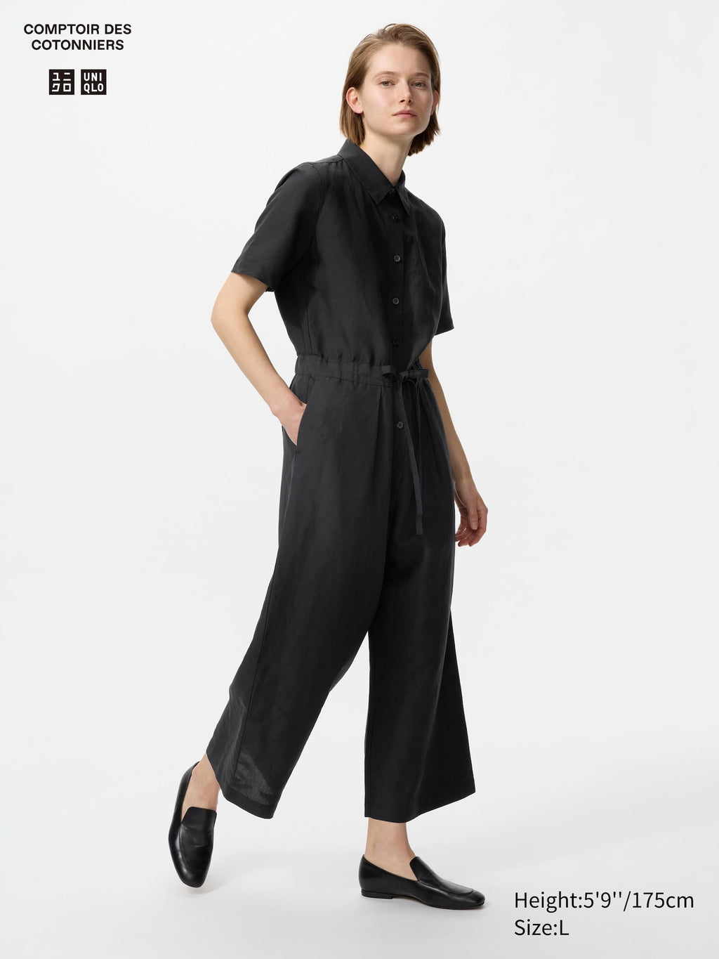 Linen Blend Jumpsuit - BLACK