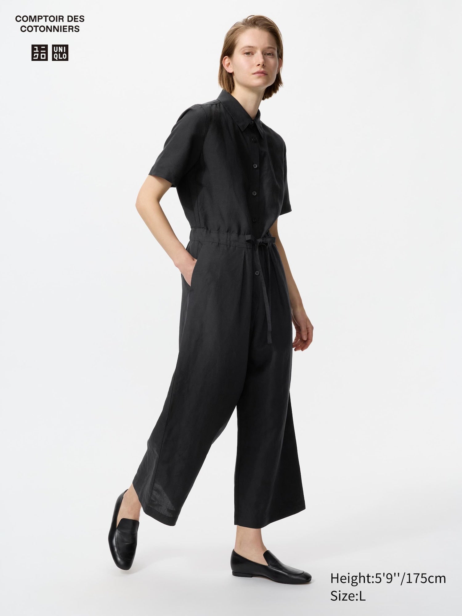 Linen Blend Jumpsuit - BLACK