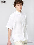 Premium Linen Oversized Shirt Short Sleeve - WHITE