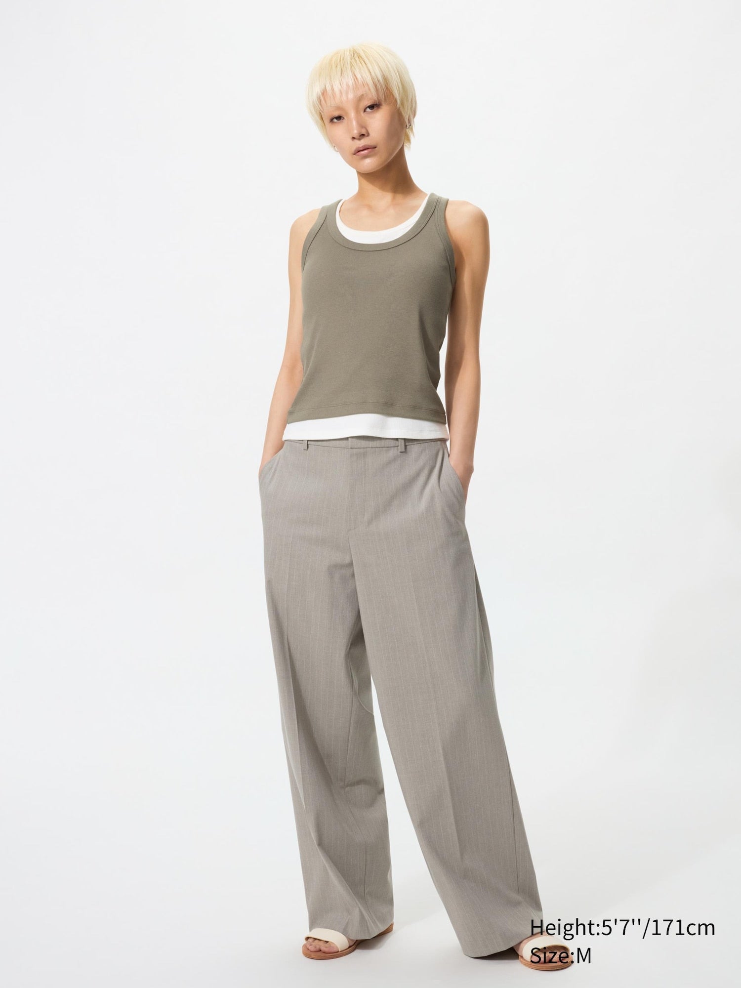 Smart Wide Pants Stripe (Regular Length) - LIGHT GRAY