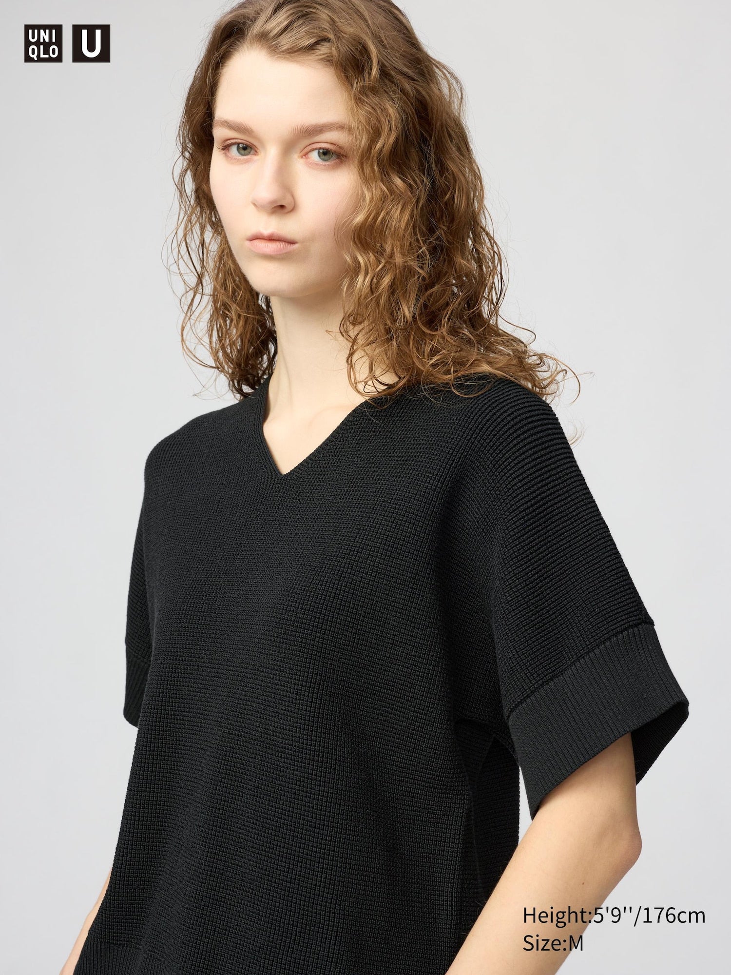 V Neck Sweater Short Sleeve - BLACK