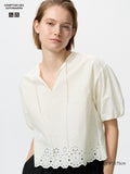 Embroidery Blouse Half Sleeve - OFF WHITE