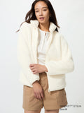 Fluffy Yarn Fleece Full-Zip Long Sleeve Jacket - OFF WHITE