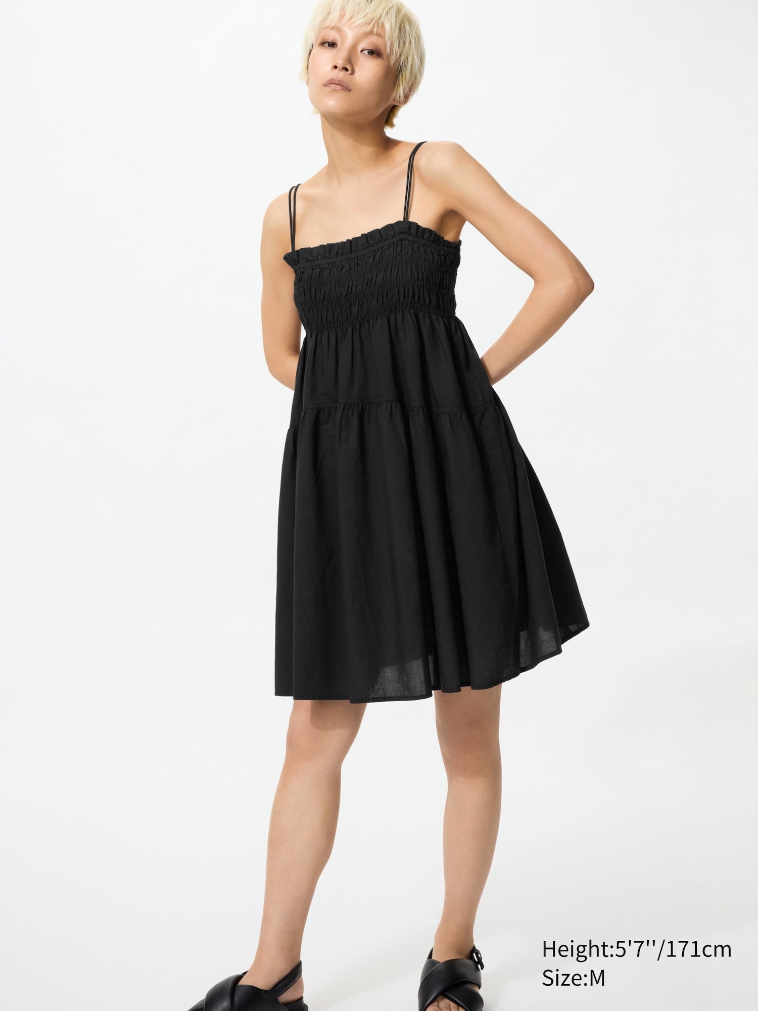 Linen Blend Camisole Dress - BLACK
