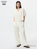 Linen Blend Straight Pants - OFF WHITE