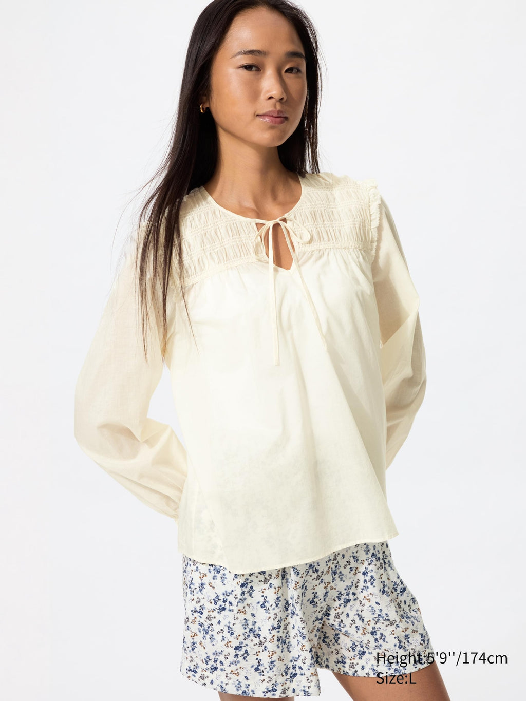 Light Cotton Shirring Blouse - BLACK