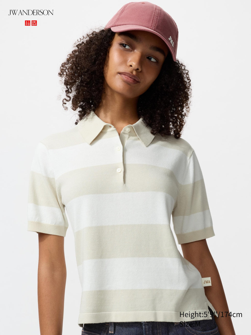 Polo Sweater Short Sleeve Striped - BEIGE