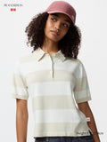 Polo Sweater Short Sleeve Striped - BEIGE