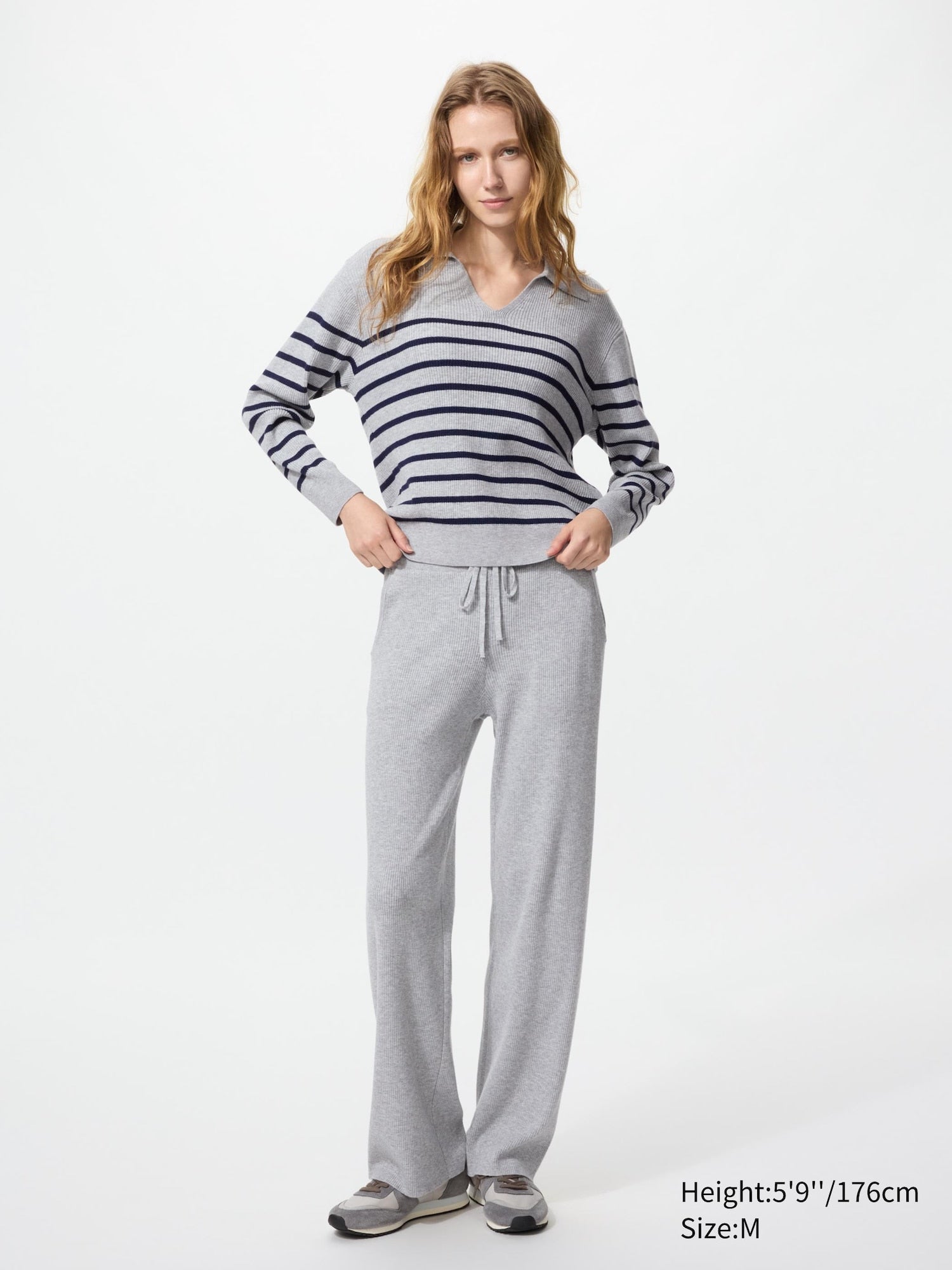 Washable Knit Ribbed Pants (Co-ord) (Longer Length) - GRAY