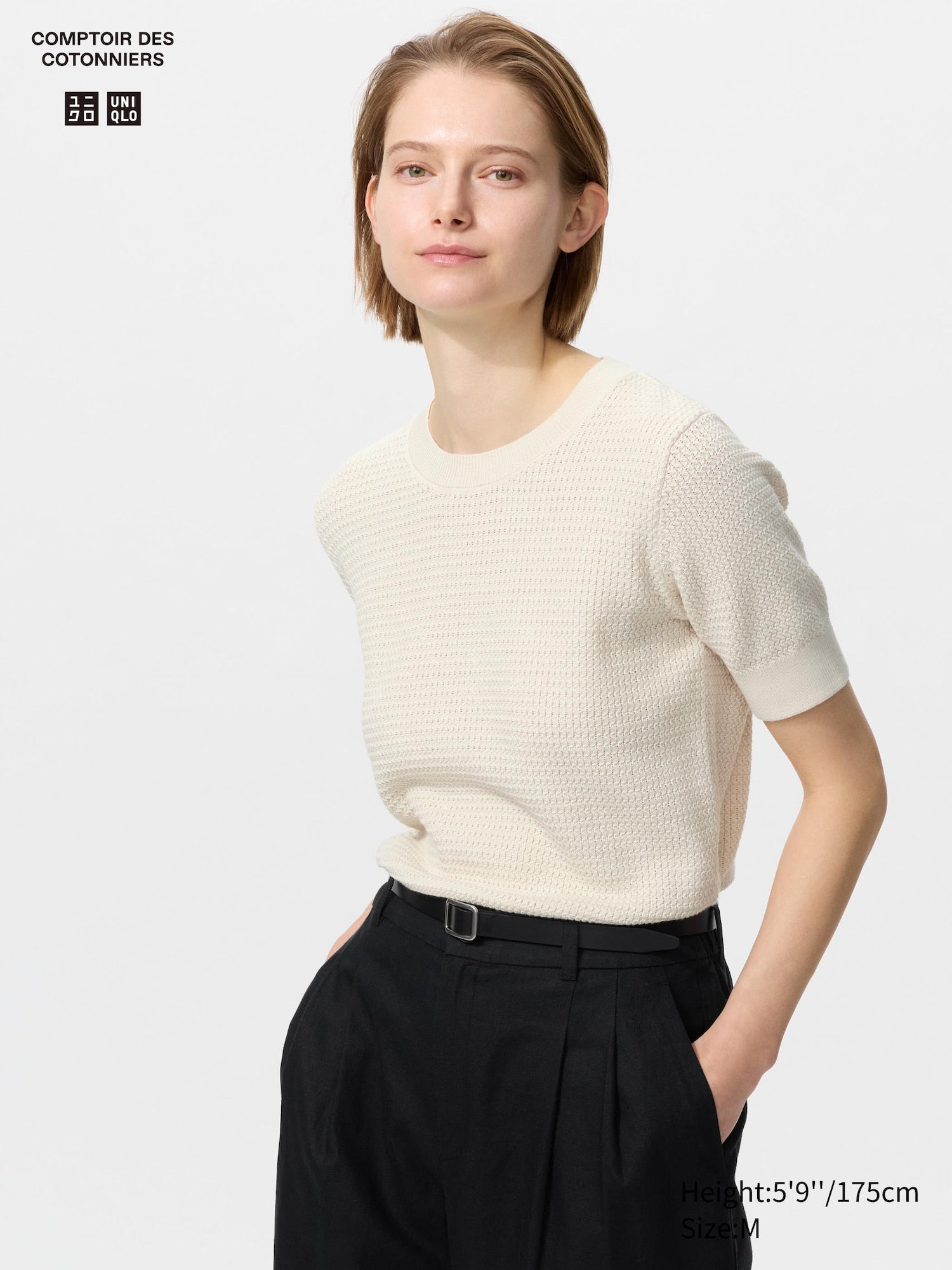Cotton Crew Neck Sweater Short Sleeve - OFF WHITE