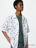 Open Collar Shirt Short Sleeve Printed - GRAY