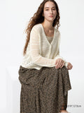 Crochet V Neck Cardigan - OFF WHITE