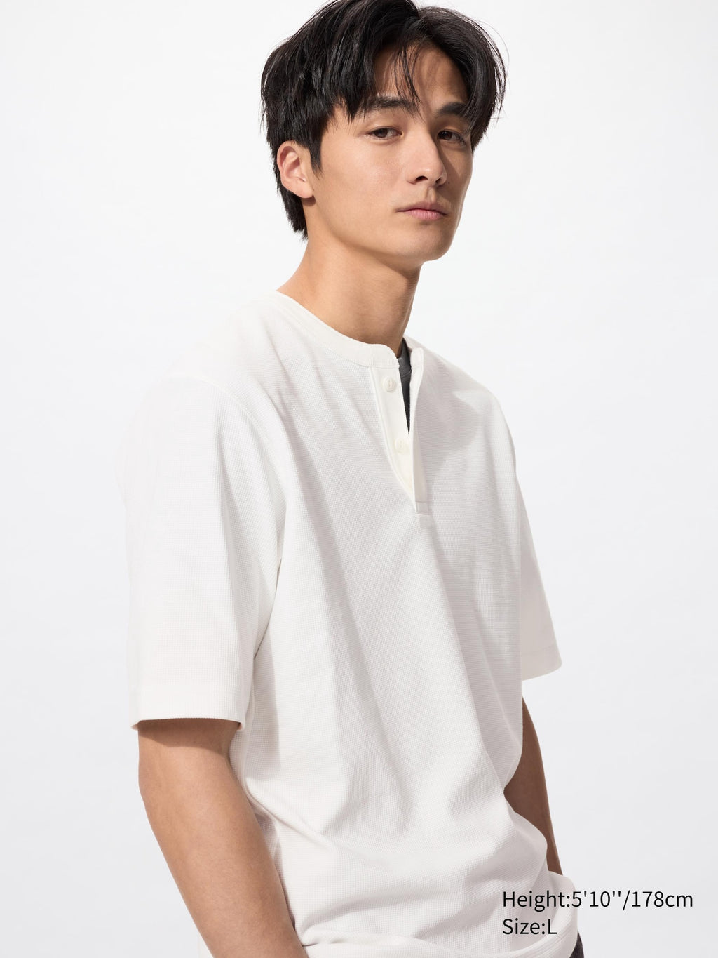 Dry Waffle Henley Neck T-Shirt - WHITE