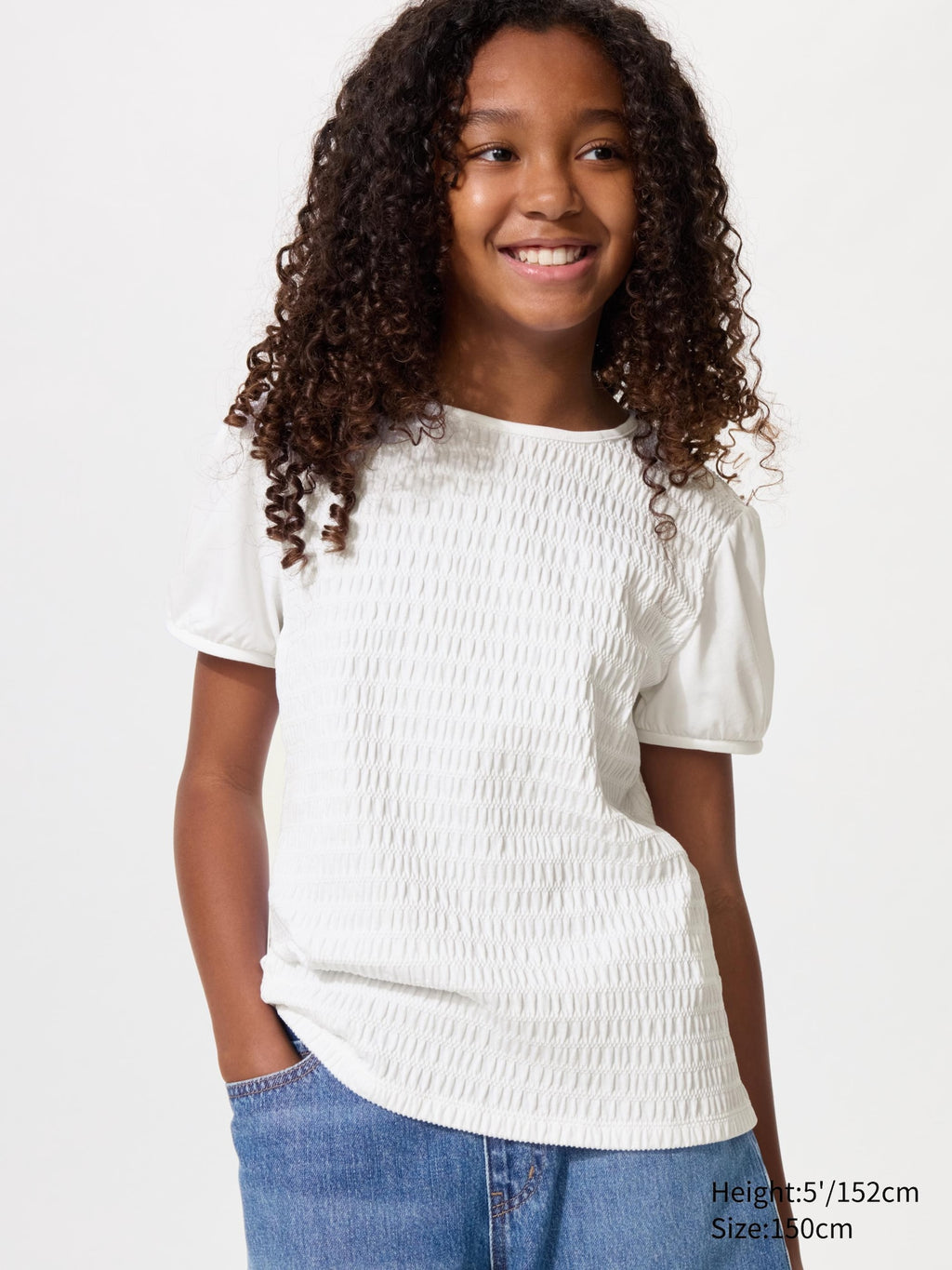GIRLS Puff Sleeve T-Shirt Shirring - WHITE