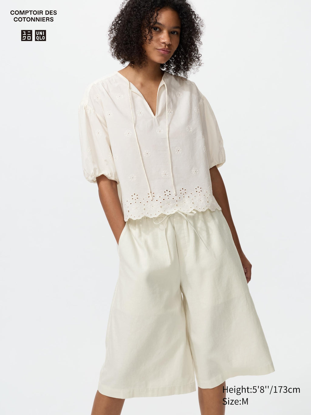 Linen Blend Culotte - OFF WHITE