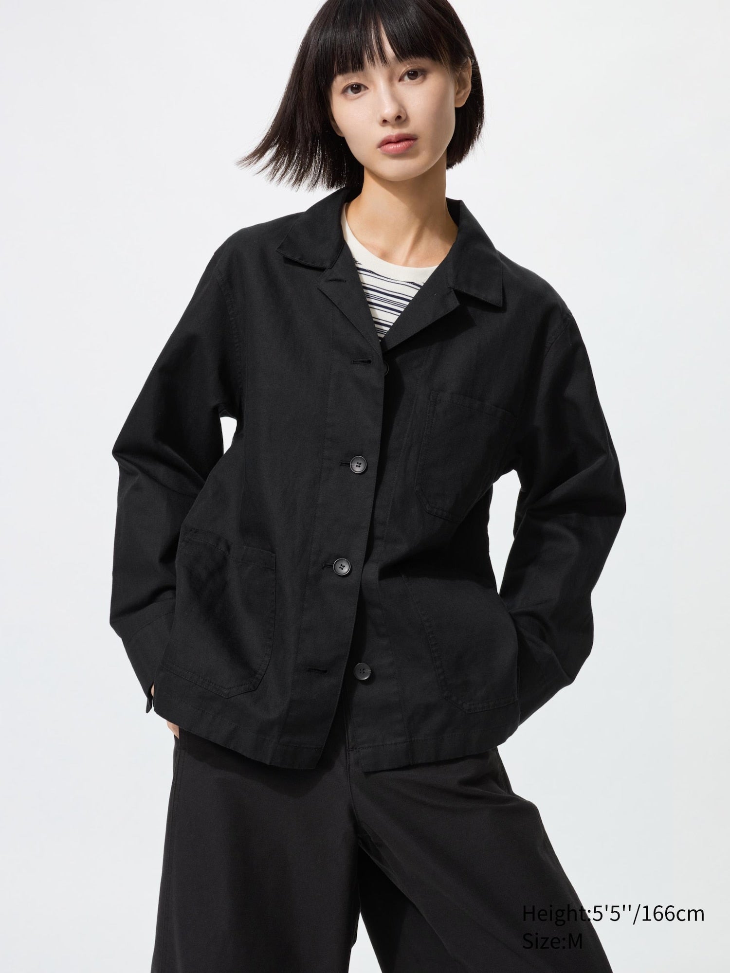 Linen Blend Coverall - BLACK