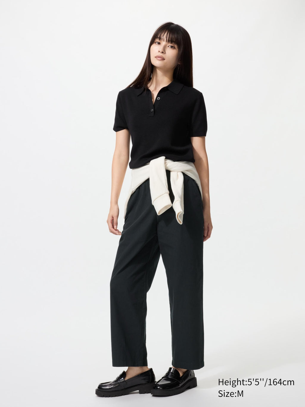 Cotton Relaxed Ankle Pants (Regular Length) - BLACK