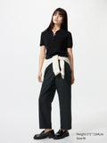 Cotton Relaxed Ankle Pants (Regular Length) - BLACK