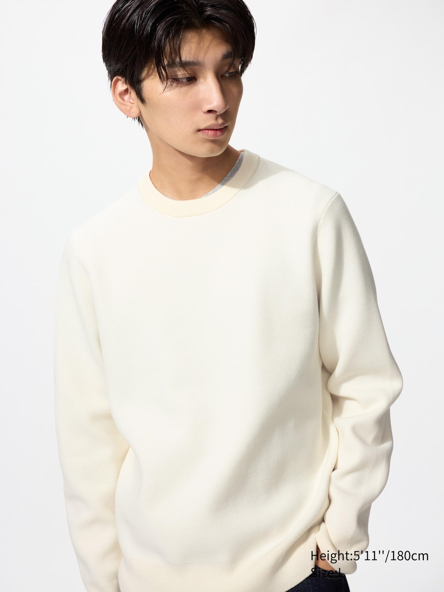 Washable Milano Ribbed Crew Neck Sweater - OFF WHITE