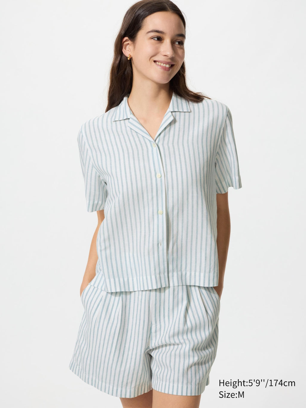 Linen Cotton Shorts Striped - GREEN